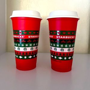 Starbucks Lot of 2 2020 Holiday cups Reusable 16oz